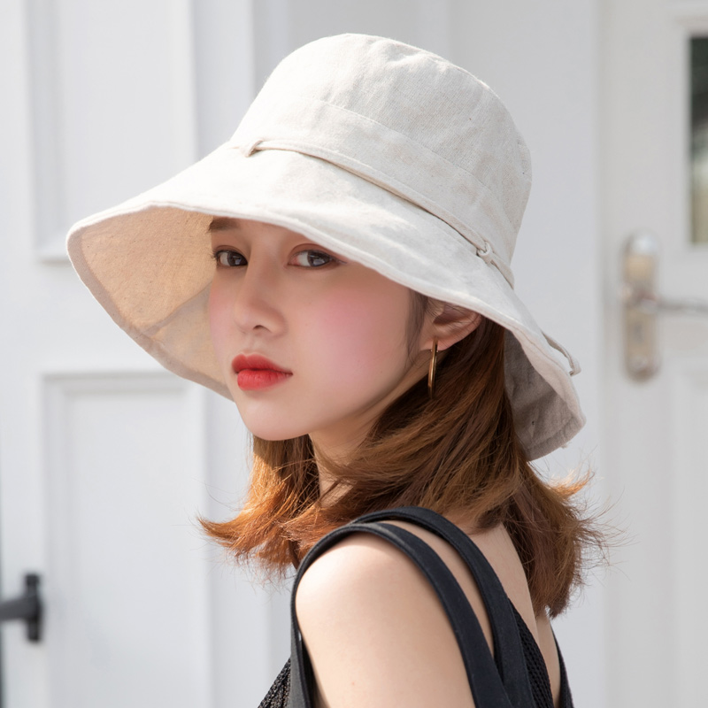 休闲日系棉麻出游可折叠盆帽大檐