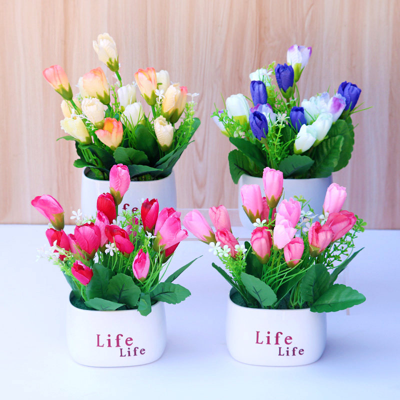 卧室餐桌郁金香装饰假花束小盆栽室内家居盆景摆设花盆仿真花套装,家居饰品,仿真花/假花,淘宝优惠券,粉丝福利购,淘宝优惠卷