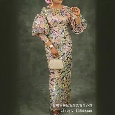 Sequined high waisted women's dress, long skirt