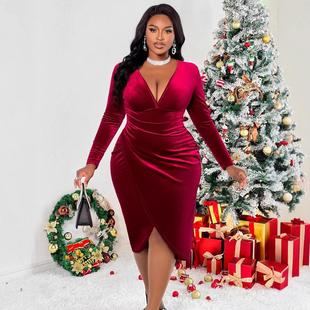 with mid red wine dress style fashion women Stand