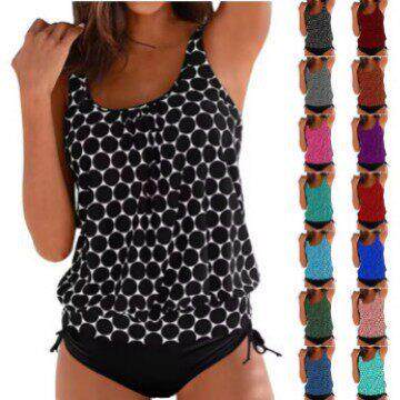 Pool print with rope triangle pants, split swimsuit,