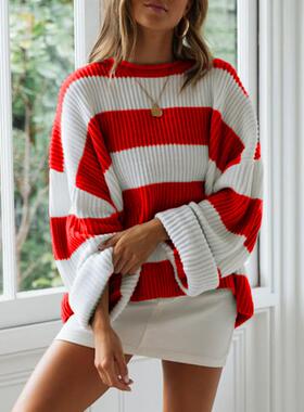 Women's Sweater Women's Curled Edge Striped Color blocked
