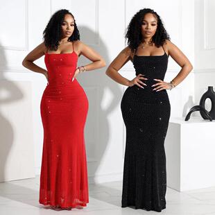 dress hip hugging Strap skirt mesh long for polyester