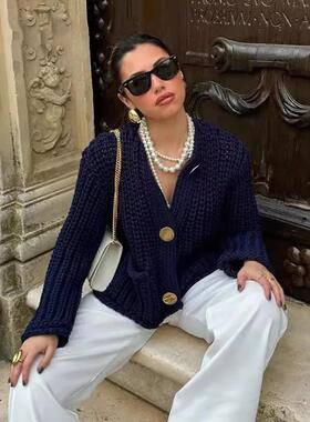 Cardigan collar, pocket, long sleeved sweater jacket,