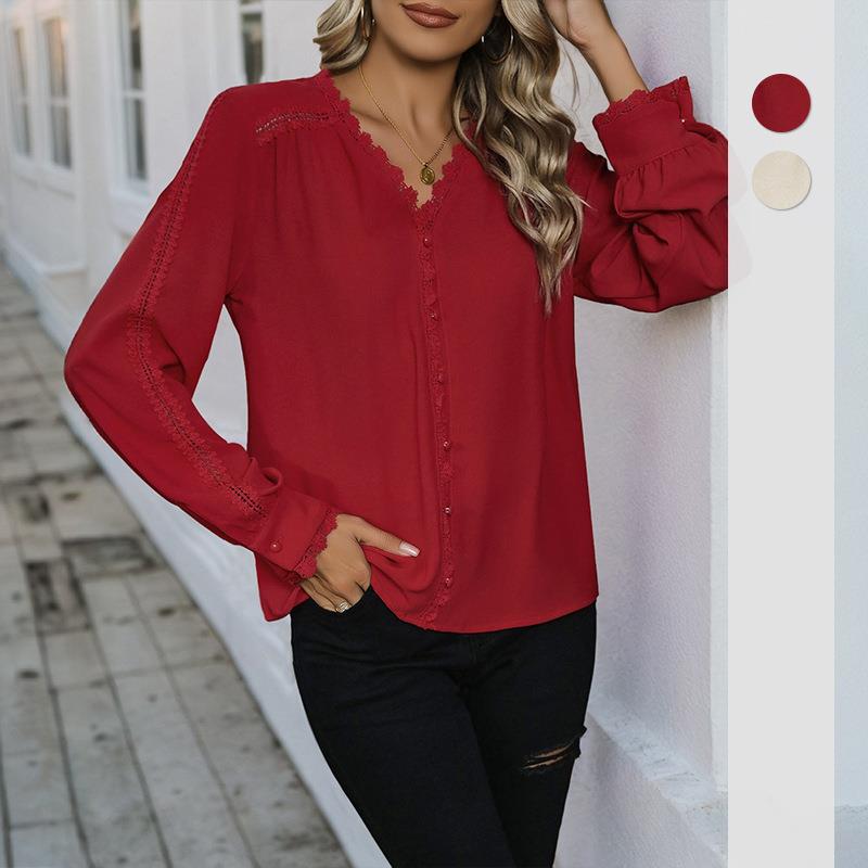 Date long sleeved red shirt for women 约会长袖红色衬衫女