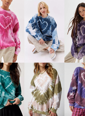 Women's sweater tie dyed heart shaped pattern casual women's
