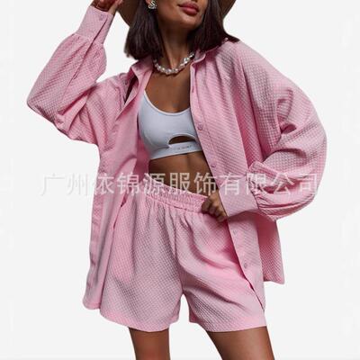 Women's wrinkled fabric lantern sleeve shirt pants