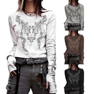 Women's autumn brushed abstract print slimming long