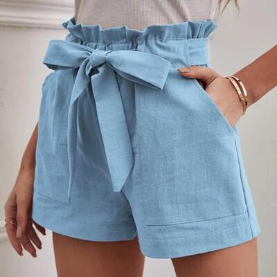 Strap women's shorts with pockets, large size, high waist,