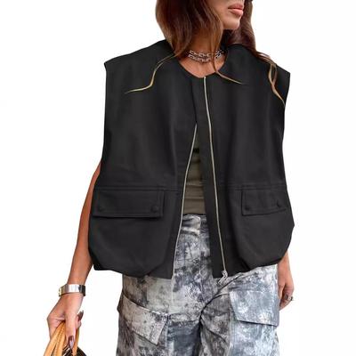 Sleeveless pocket vest zipper jacket cardigan for