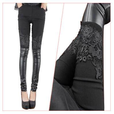 Lace leather pants, women's base leather pants, small leg