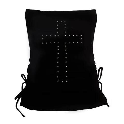 Coffee colored patchwork cross rivet camisole women's top
