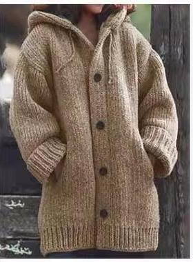 Warm sweater jacket, long sleeved knitted mid to long