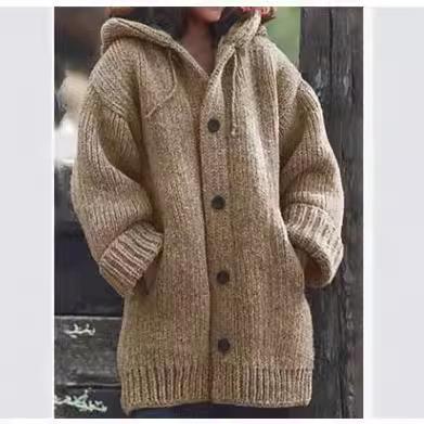 Warm sweater jacket, long sleeved knitted mid to long