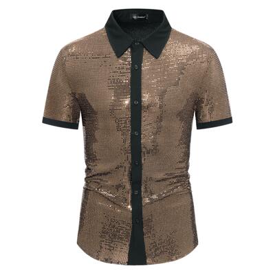 Shiny color blocked shirt for men, men's short sleeved