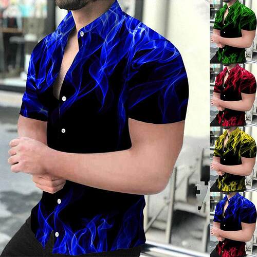 Men's short sleeved printed flame shirt men's clothing