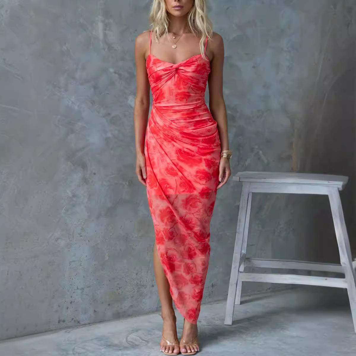 Slips printed slit dress dress