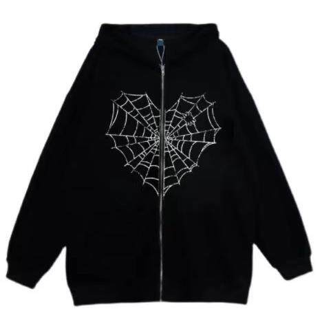 Colorful Hip Hop Gothic Black Zipper Hoodie Women's Coat