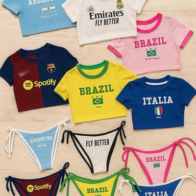 Letter printed beach style bikini short sleeved set