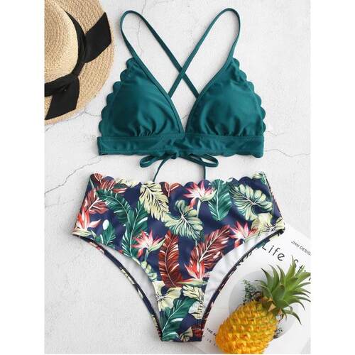 Swimwear women's split print cut edge print bikini