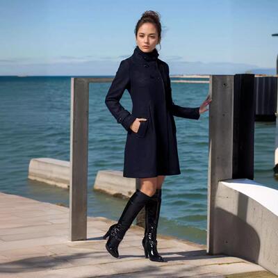 Women's woolen coat, women's medium to long woolen coat,