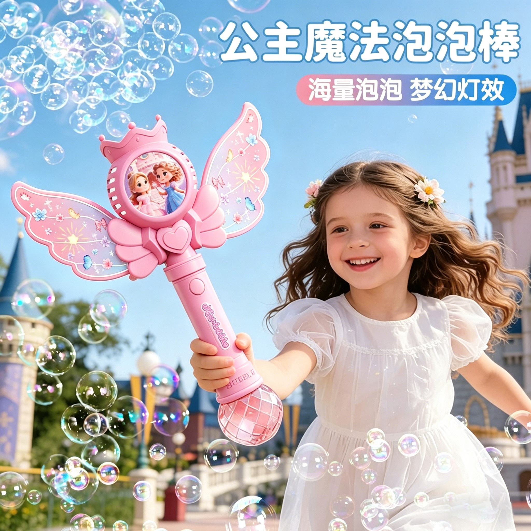 儿童天使魔法棒泡泡机女孩礼物