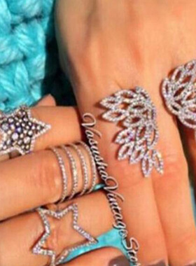 2021欧美夸张羽毛微镶锆石微镶羽翼戒指浮夸设计气质时尚翅膀指环