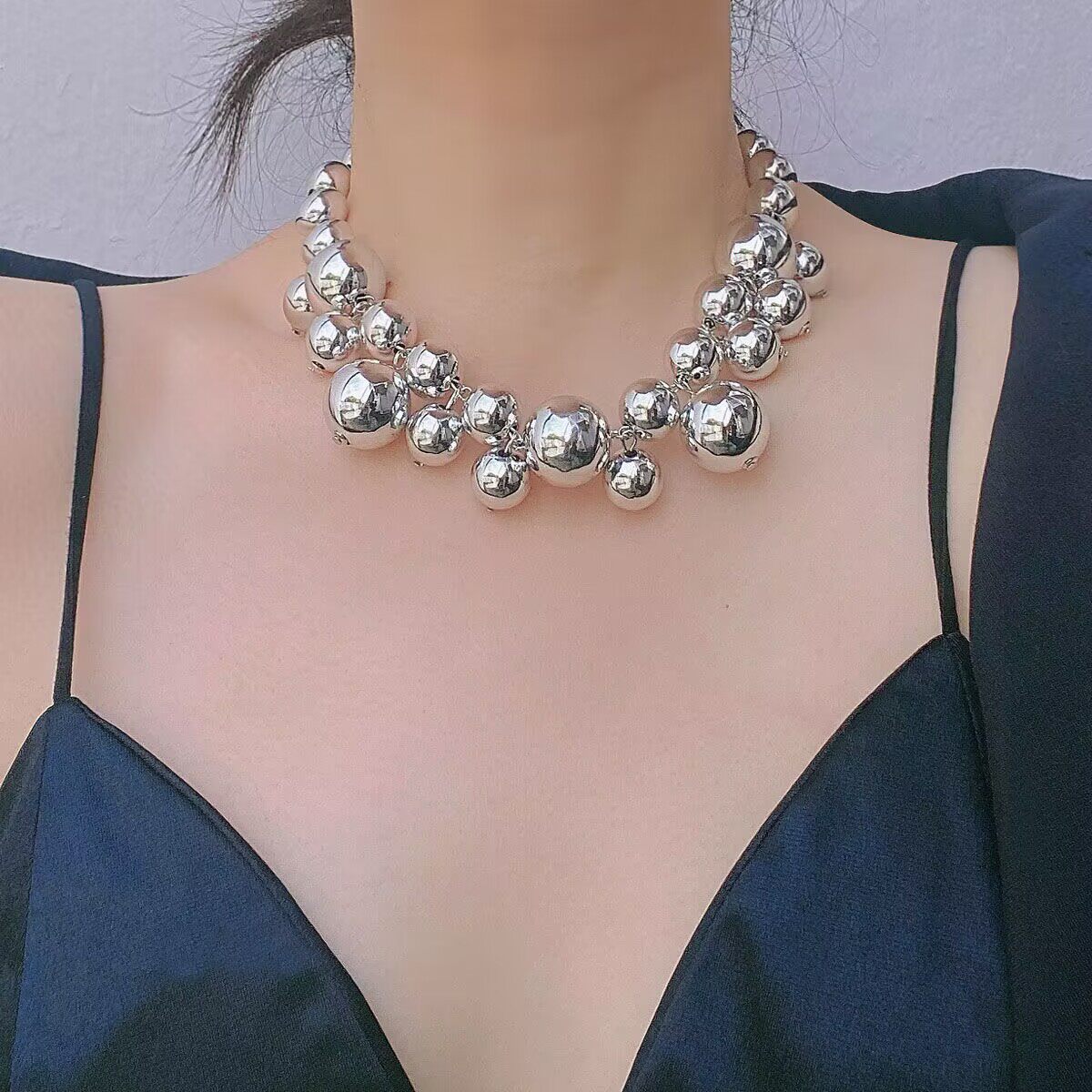 欧美个性夸张大珠子短款项链女嘻哈朋克气质choker锁骨链球球颈链