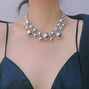 欧美个性夸张大珠子短款项链女嘻哈朋克气质choker锁骨链球球颈链