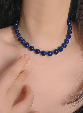 博主fever同款深蓝色圆珠项链复古串珠锁骨链夸张高级感个性颈链