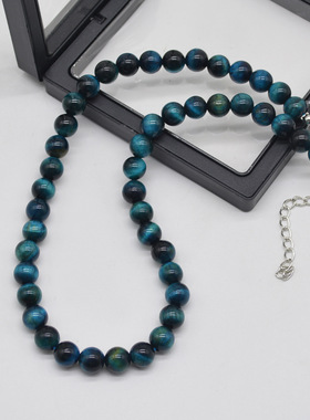 秋冬复古蓝黑色拼色珠子项链女复古小众设计高级感串珠锁骨链颈链