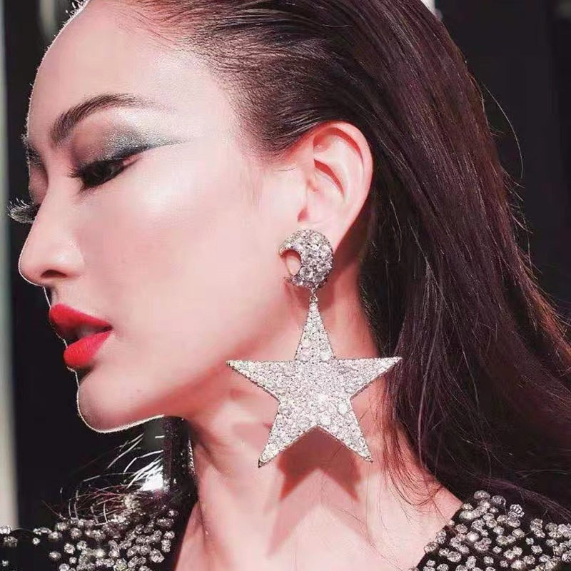 女神范闪钻五角星大耳环长款耳饰韩版气质网红个性耳钉夸张耳坠女