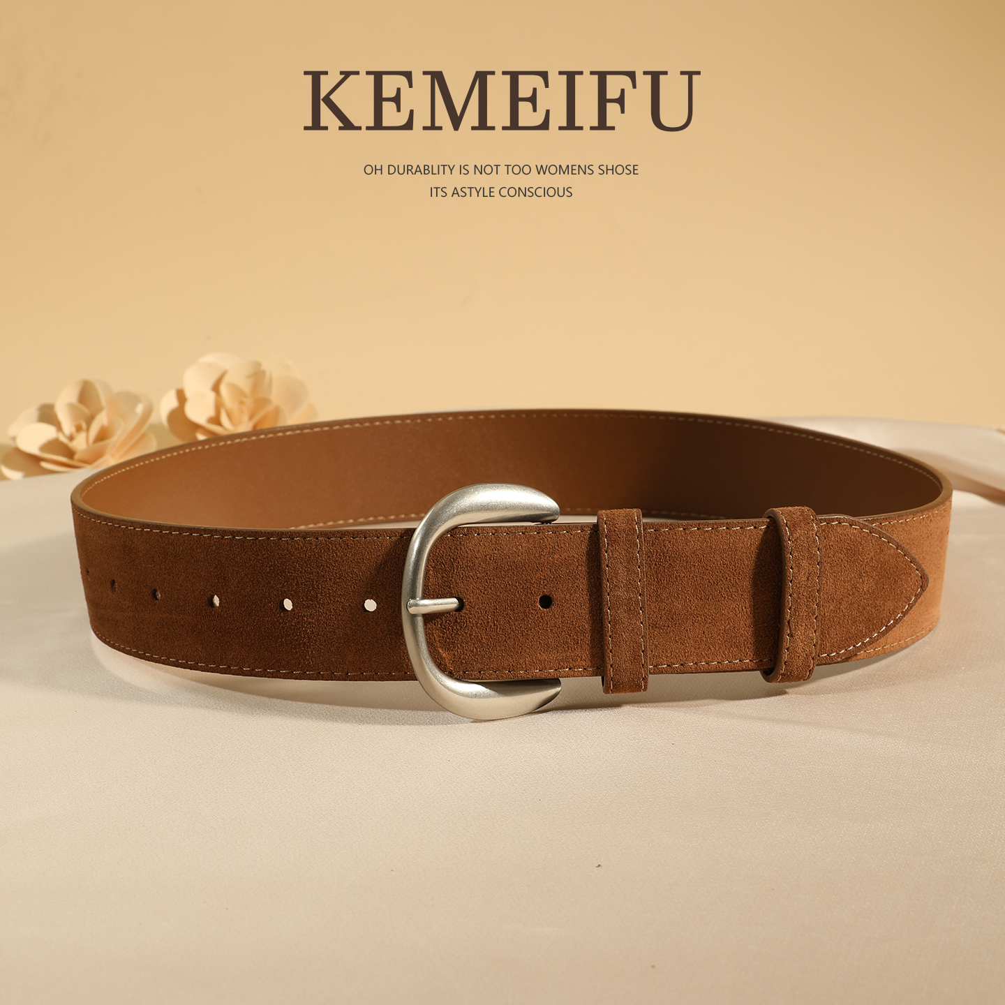 反绒皮带女真皮牛皮麂皮绒宽腰带女配牛仔裤复古银扣新款裤带腰封