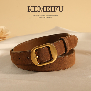 裤 腰带女新款 带女棕色 饰配牛仔裤 皮带女真皮牛皮麂皮绒反绒百搭装