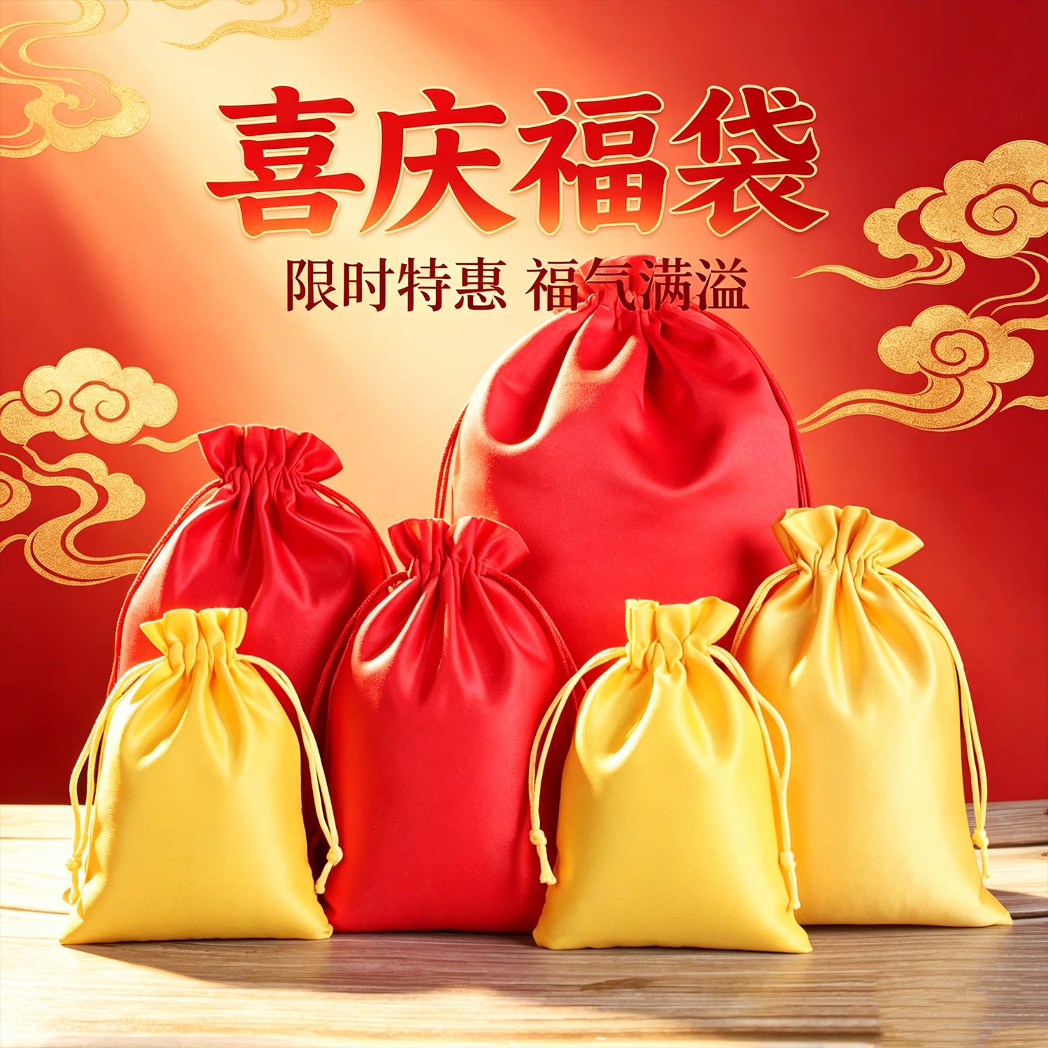 贡缎布料纯色红色黄色布袋