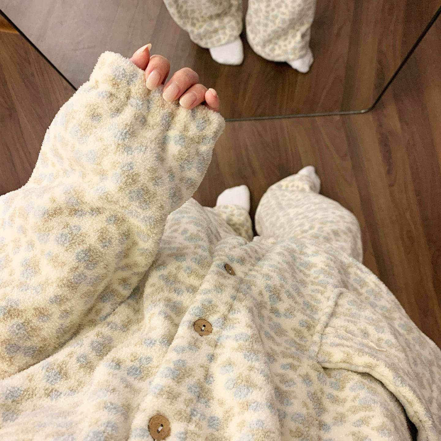 日系碎花珊瑚绒睡衣套装女