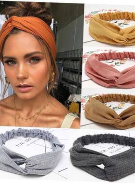 Women Headband Cross Top Knot Elastic Hair Bands Soft Solid