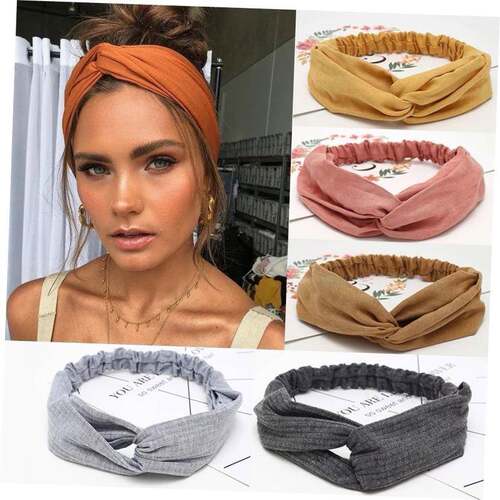 Women Headband Cross Top Knot Elastic Hair Bands Soft Solid