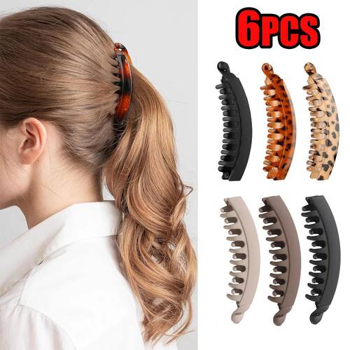 Tortoiseshell Banana Hair Clip Fish Shaped Hairpin For Women