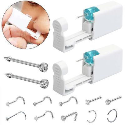 2PCS Disposable Nose Piercing Gun Built-in Nose Studs,10 PCS