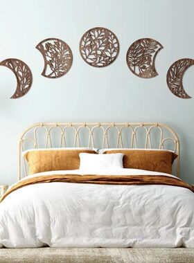 Wooden Moon Phase Wall Art Nordic Style Handmade Hanging Dec