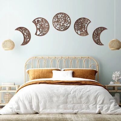 Wooden Moon Phase Wall Art Nordic Style Handmade Hanging Dec