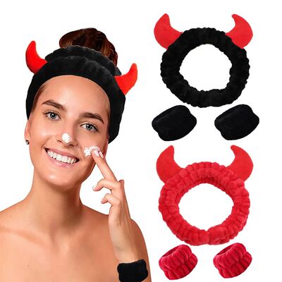 Demon Design Headband And Wristbands Set, Flannel Coral Hair