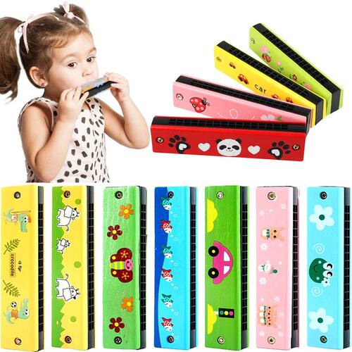 Children Wooden Harmonica Orff Instrument 16holes Kindergart