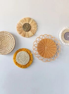 Bohemian Round Wall Hanging, Woven Rattan Macrame Wall Decor