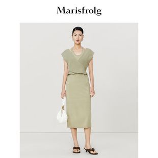 【商场同款】玛丝菲尔夏季新款绑结式假两件修身针织连衣裙