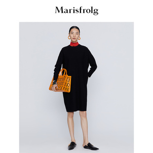 【商场同款】Marisfrolg玛丝菲尔冬季新款黑色纯羊毛针织连衣裙女