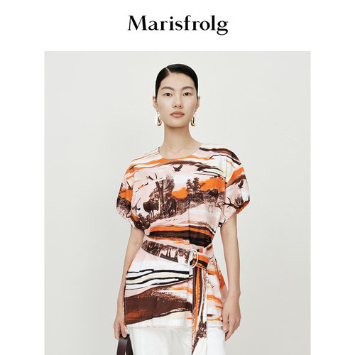 【商场同款】Marisfrolg玛丝菲尔夏季新款气质圆领纯棉短袖T恤女