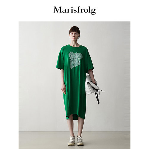 【意大利面料】Marisfrolg玛丝菲尔绿色提花针织连衣裙女