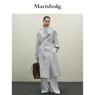 Marisfrolg玛丝菲尔秋季新款休闲高级感浅灰简约中长款风衣外套女
